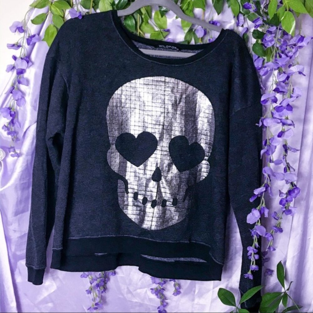 Wildfox Skull Graphic Sweatshirt Metallic RAre